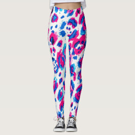 Leggings Estampa Leopardo Azul Rosa Neon