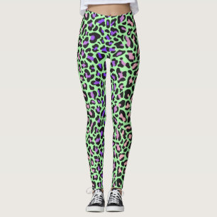 Leggings Estampa Leopardo Verde Roxo Rosa Preto