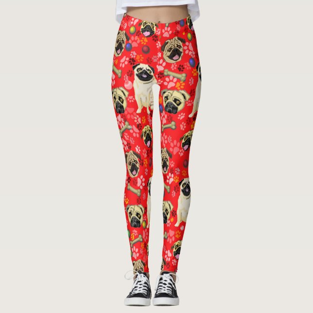 Leggings Estampa Pug Vermelho (Frente)