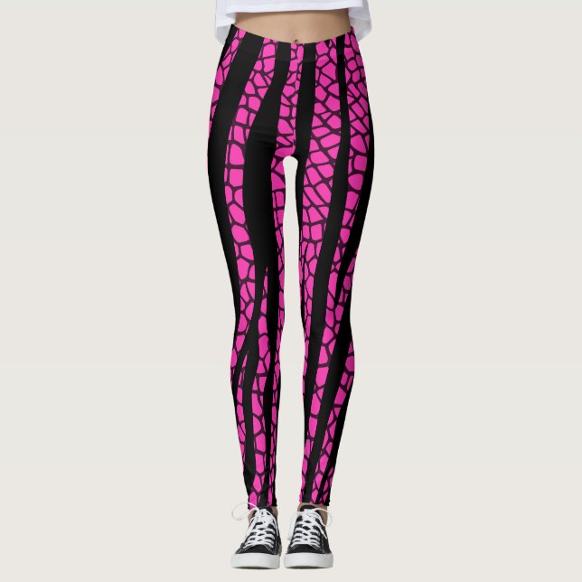 Leggings Estampa Zebra Preto Rosa Quente (Frente)