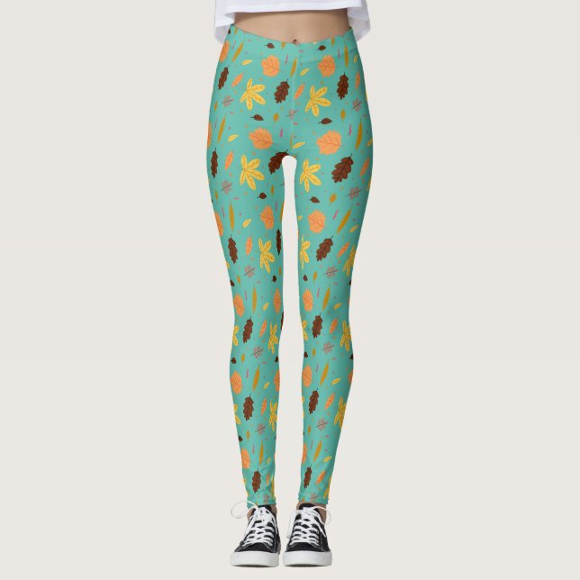 Leggings Estampadas com Folhas Azul Claro | Estilo (Frente)