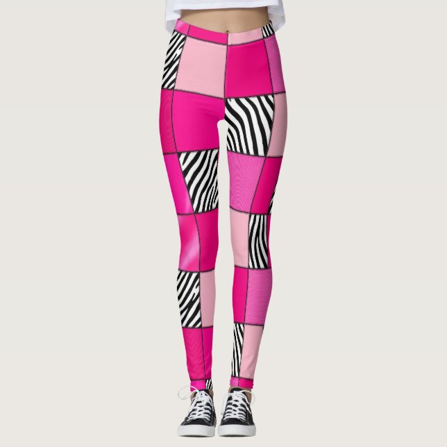 Leggings Estampadas com Listras de Zebra Rosa Quen (Frente)