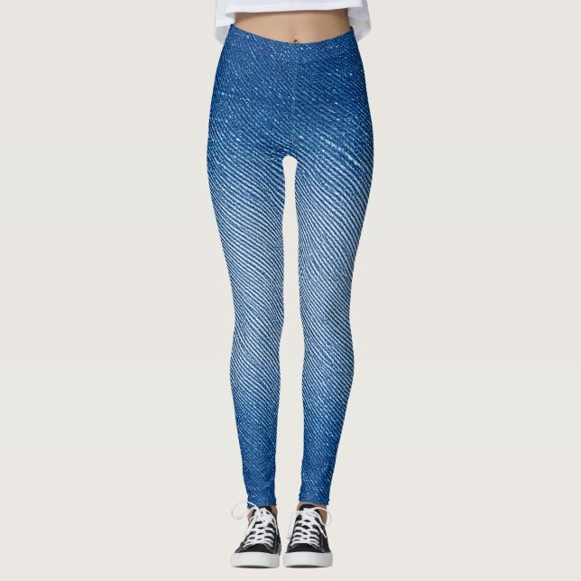 Leggings Estampadas com Padrão de Jeans Azul Denim (Frente)