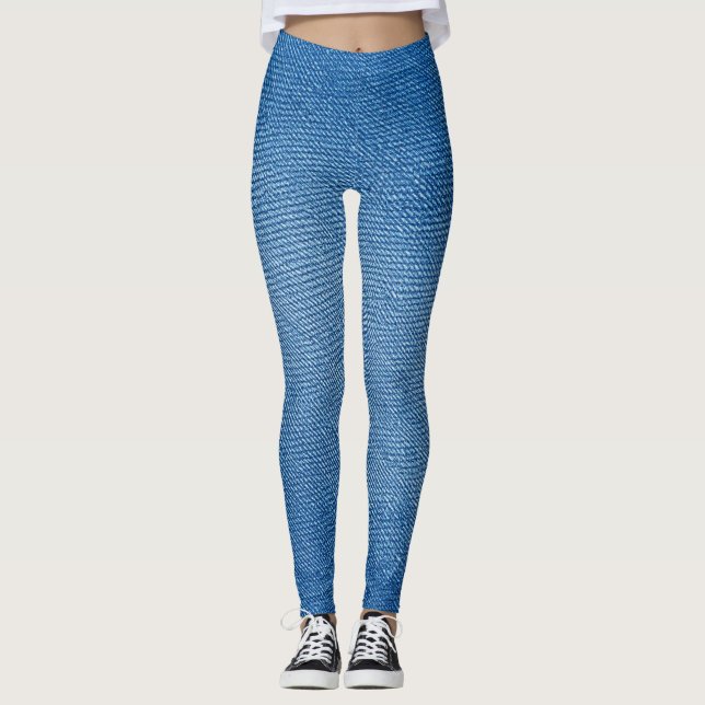 Leggings Estampadas com Padrão de Jeans Azul Denim (Frente)