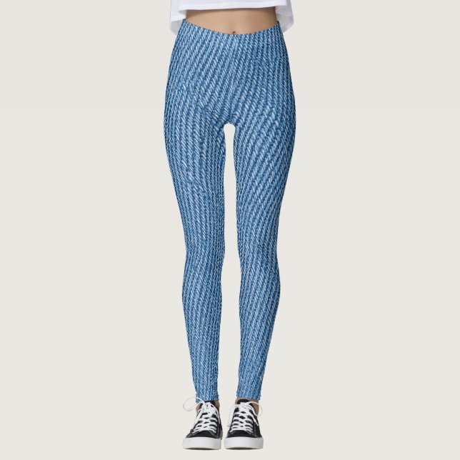 Leggings Estampadas com Padrão de Jeans Azul Denim (Frente)