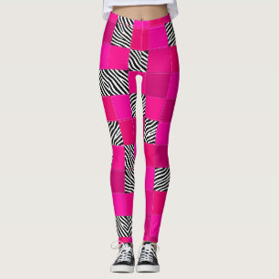 Leggings Estampadas com Patchwork de Zebra Rosa Qu