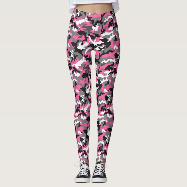 Leggings Estampadas de Camuflagem Rosa e Azul (Frente)