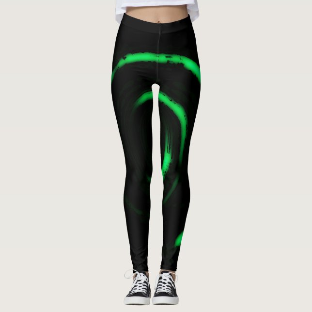 Leggings Estampados com Redemoinho Verde em Preto (Frente)