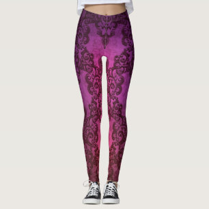 Leggings Estilo Boho Damask Rosa Roxo