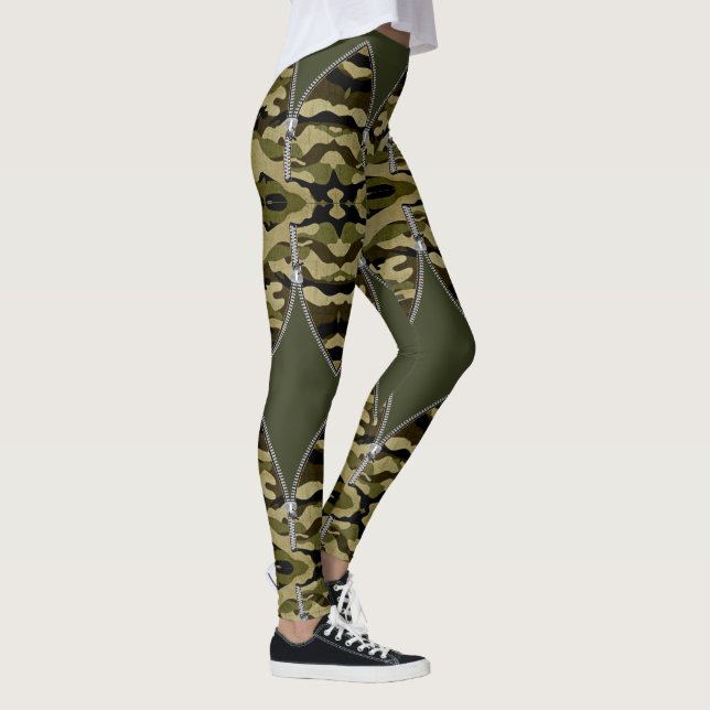 Leggings estilo militar con cortes de cremallera (Direita)