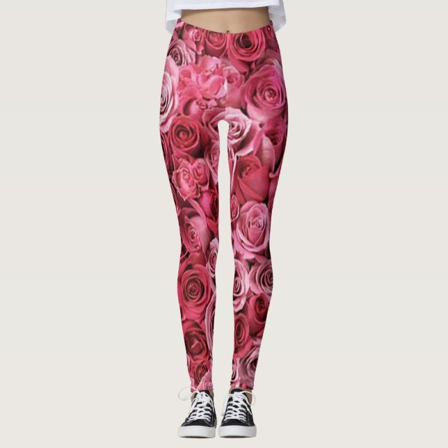 Leggings estilo moderno e chique com rosas florais (Frente)