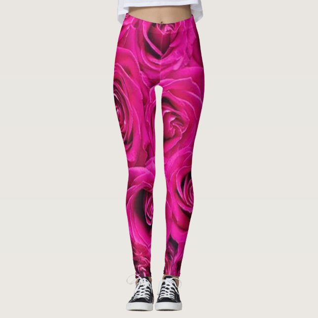 Leggings estilo moderno flores verde vermelho pret (Frente)