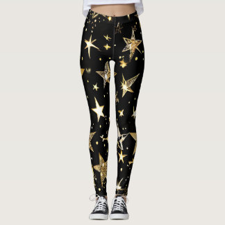 Leggings Estrela Preta e Dourada com Impressão Tot