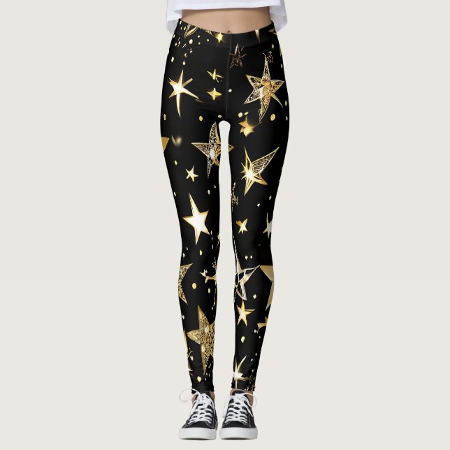 Leggings Estrela Preta e Dourada com Impressão Tot (Frente)