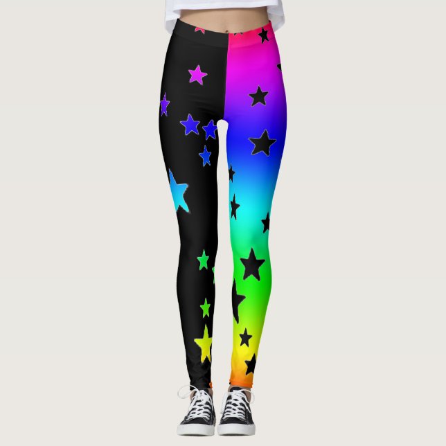 Leggings Estrelas Pretas E Arco-Íris (Frente)