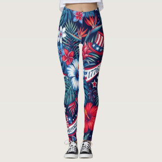 Leggings Exóticas Tropicais 4 de Julho Americana