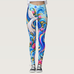 Leggings Fantasia Pombo Branco Arte Floral Celes