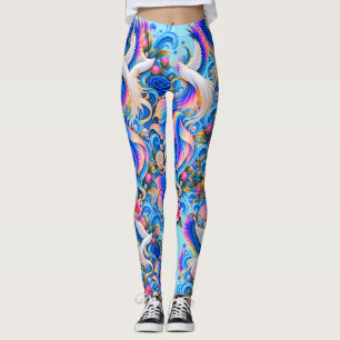 Leggings Fantasia Pombo Branco Arte Floral Celes