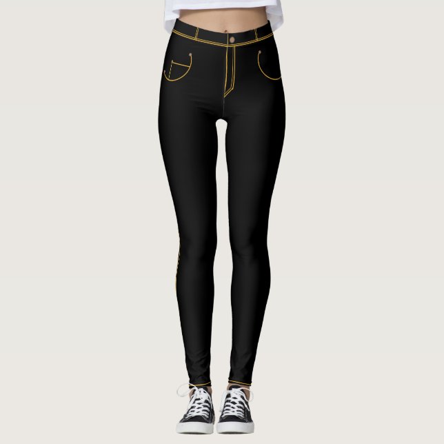 Leggings Faux Jeans Preto (Frente)