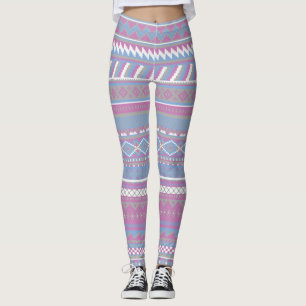 Leggings femininas aztec, cor-de-rosa/azul