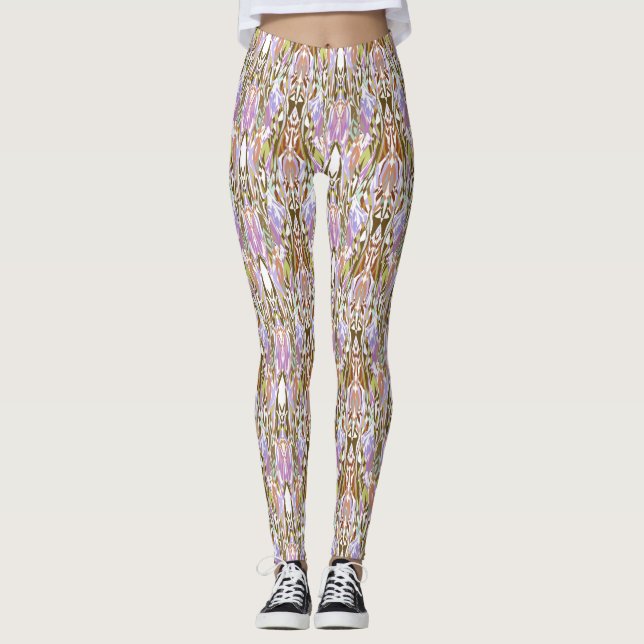 Leggings femininas beige/púrpura multicolores (Frente)