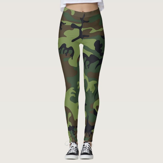 Leggings Femininas Camuflagem Verde Militar (Frente)