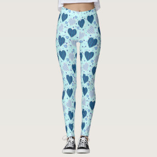 Leggings femininas com Bonito corações azuis
