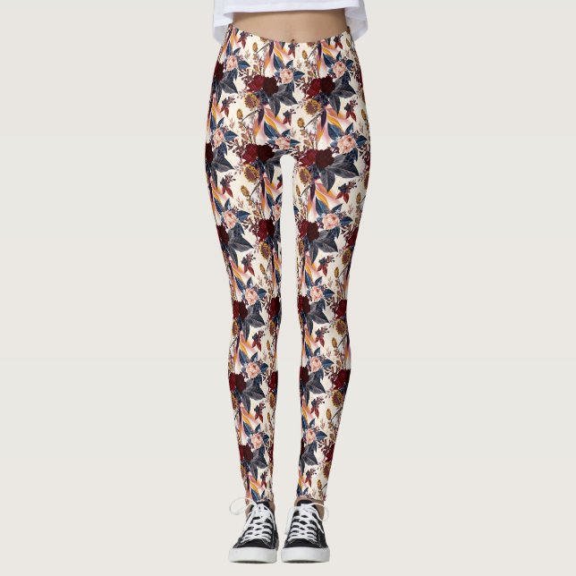 Leggings femininas com multicolores vermelhos (Frente)