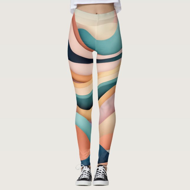 leggings femininas com ondas coloridas (Frente)