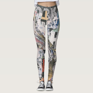 Leggings femininas com tipografia de pôster rasgad