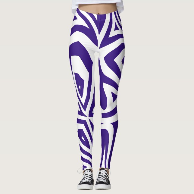 Leggings femininas da Abstrato Zebra branca roxa (Frente)