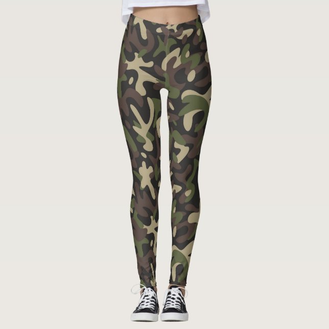 Leggings femininas da Camuflagem Verde/Marrom (Frente)