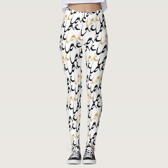 Leggings femininas de amor negro e Dourado (Frente)
