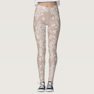 Leggings Femininas de Lace Yoga Blush e White Tren