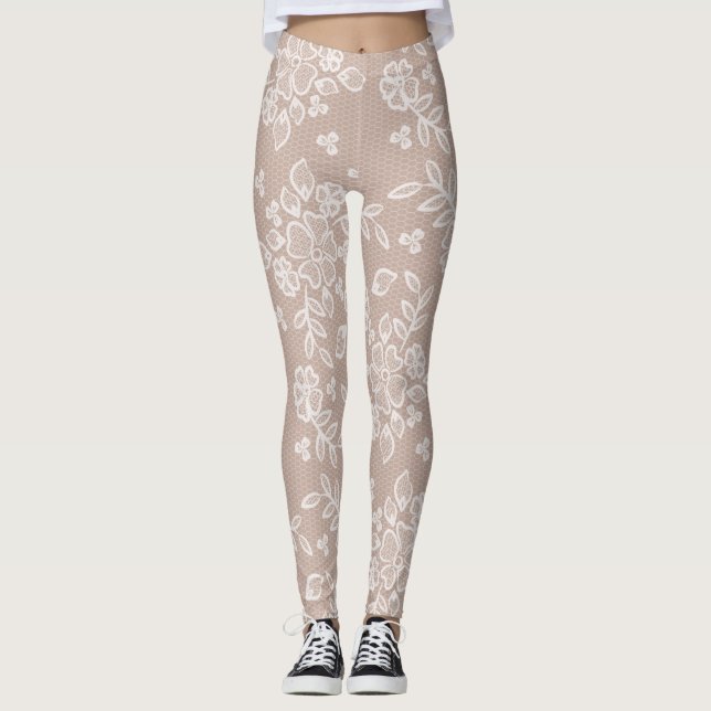 Leggings Femininas de Lace Yoga Blush e White Tren (Frente)