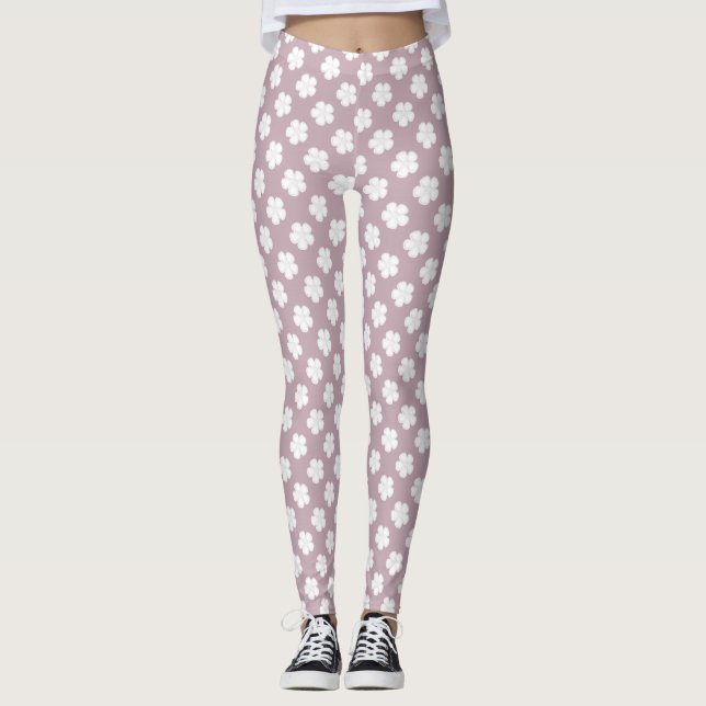 Leggings femininas de Mauve Eyelet de Rosa macio (Frente)