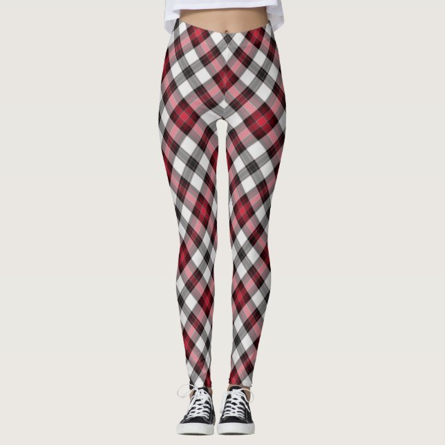 Leggings femininas de Re/Xadrez Negra (Frente)