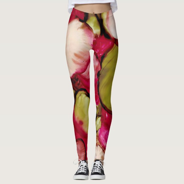 Leggings femininas do Bright Fuchsia Abstrato (Frente)