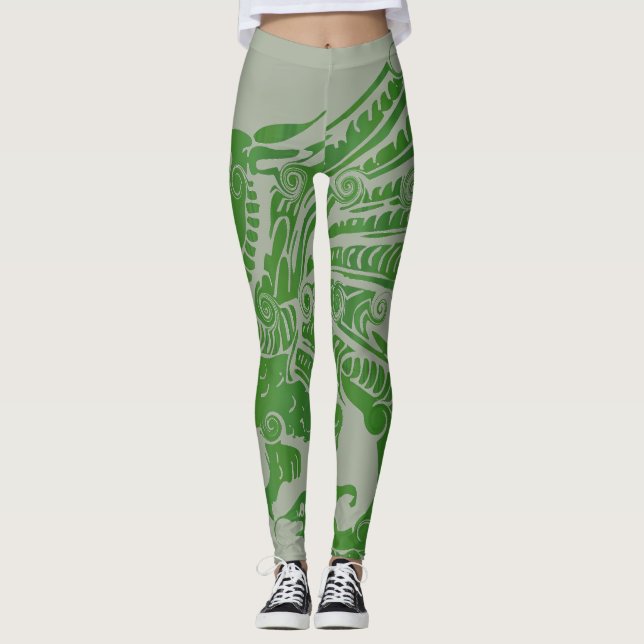 Leggings femininas do dragão verde (Frente)