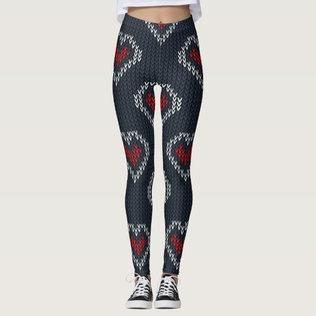 Leggings femininas do marinho vermelho (Frente)