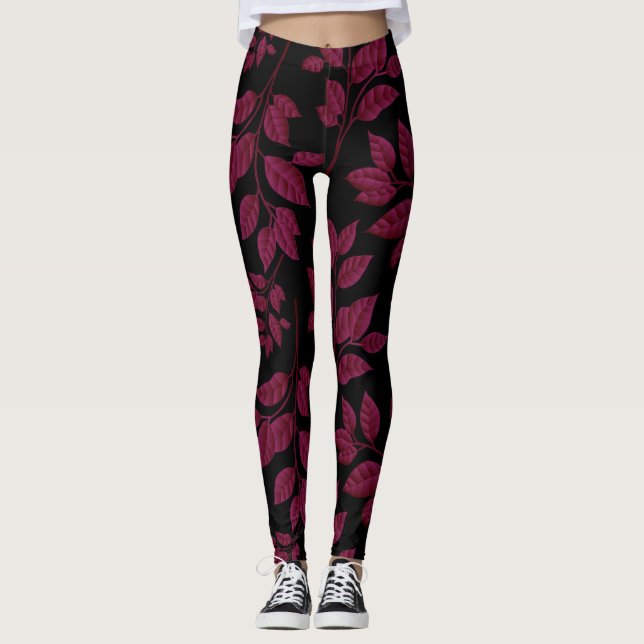 Leggings femininas em preto/Rosa (Frente)