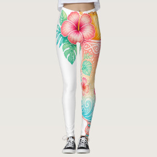 Leggings Femininas Floral Tropical Pastel