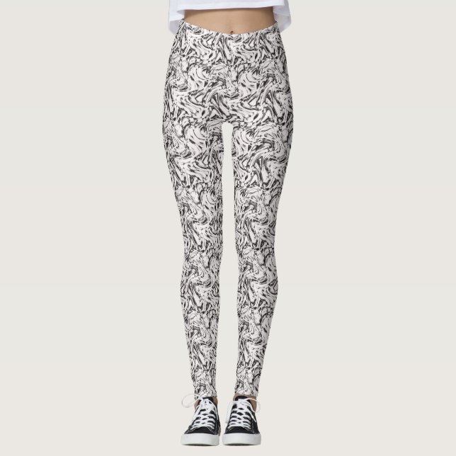 Leggings femininas marmoreadas a preto/branco (Frente)