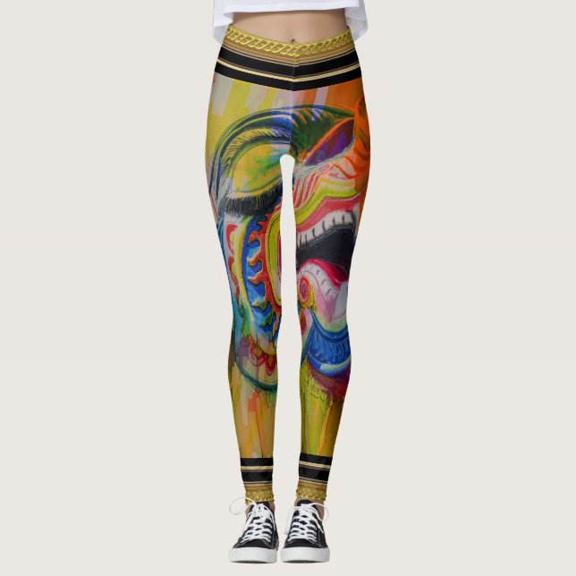 Leggings femininas na cabeça de dragão (Frente)