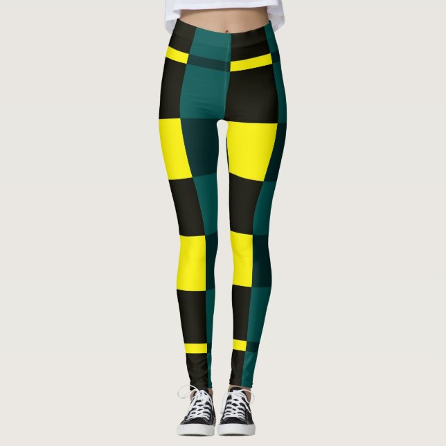 Leggings femininas negras/amarelas (Frente)