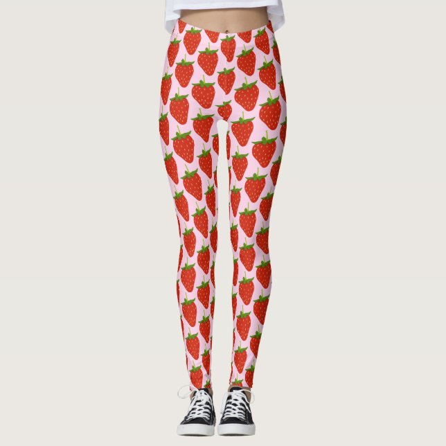 Leggings Feminino Padrões de Morango (Frente)