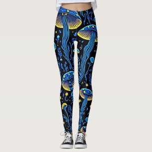 Leggings femininos com padrão de cogumelo psicodél