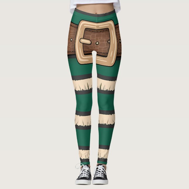 Leggings Festivas Green Elf Costume - Foliday Stri (Frente)