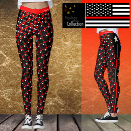 Leggings finas da linha vermelha, moda de bandeira