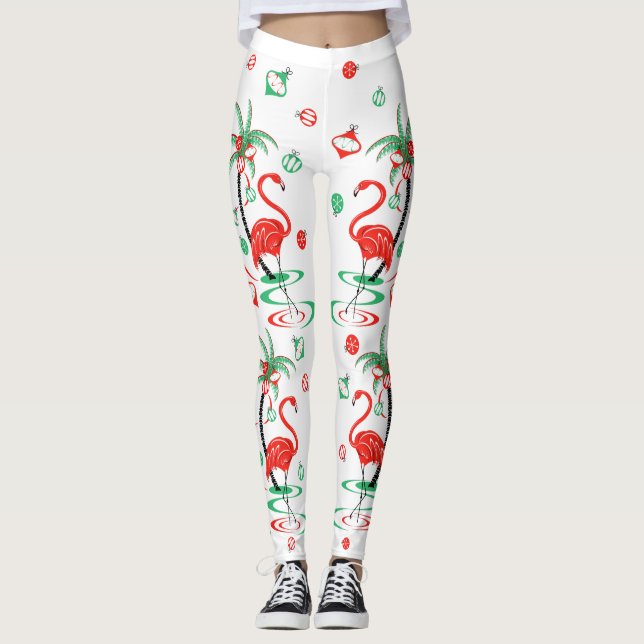 Leggings Flamingo de Natal Vermelho (Frente)